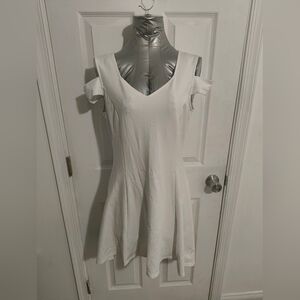 Cream Fit and Flare Mini Dress with Cold Shoulder 37